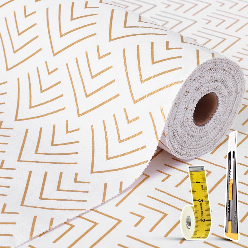 Kimhan Shelf Liner for Kitchen Cabinets Non Adhesive Drawer Liner Gold Arrow Non-Slip Thickened Shelf Liner Paper Strong Easy to Clean for Tool Box Refrigerator with Knife and Tape Measure 12 inche x 20 feet - Image 1
