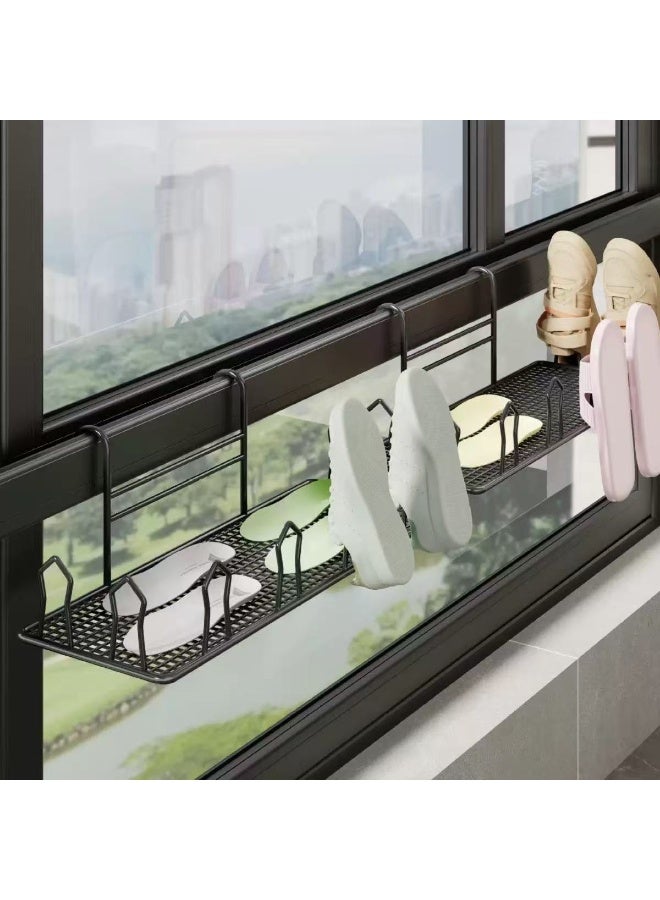 Over Window Shoe Drying Rack - Black Iron Hanging Shoe Organizer with Grid Design, Space-Saving Shoe Rack for Balcony, Window Sill, Holds Shoes, Slippers, Insoles - Image 3