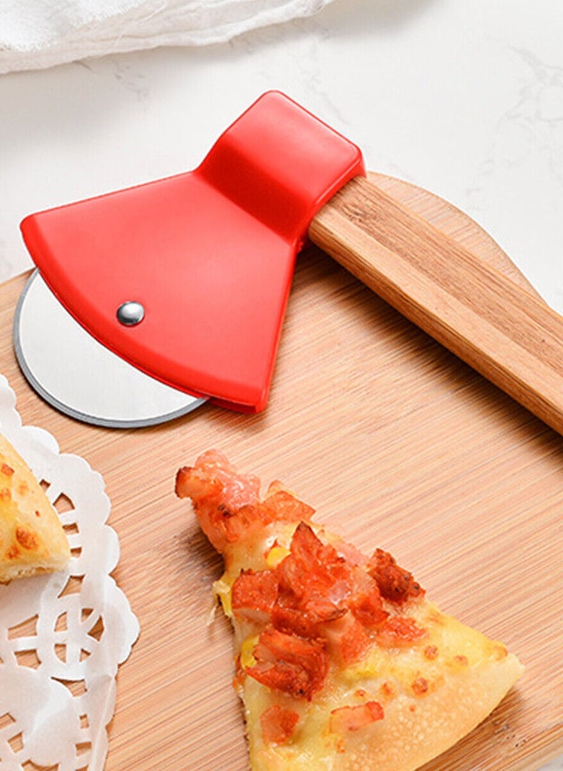 2 Pieces Axe Shape Bamboo Eco Handle Pizza Cutter Wheel Wooden and Stainless  - Image 4