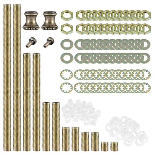 GooChan Lamp Repair Hardware Assortment,All Thread Pipe Lamp Rod,Includes Lamp Nipples,Coupling Pipe Connectors,Switch Knobs,Washers & Lock Nuts (Bronze Color/Including 12 Inch Lamp Rod Kit, 136) - Image 1