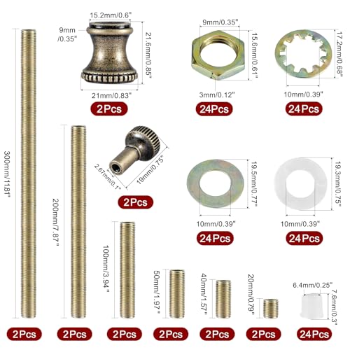 GooChan Lamp Repair Hardware Assortment,All Thread Pipe Lamp Rod,Includes Lamp Nipples,Coupling Pipe Connectors,Switch Knobs,Washers & Lock Nuts (Bronze Color/Including 12 Inch Lamp Rod Kit, 136) - Image 2