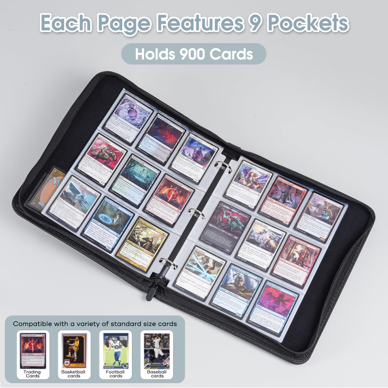 ProCase 900 Pockets Card Binder with Clear Window for Trading Cards, 9 Double Sided Pockets Cards Colletction Album Holder with Removable Sleeves for MTG, TCG, Sports Cards, Football Cards -Black - Image 2