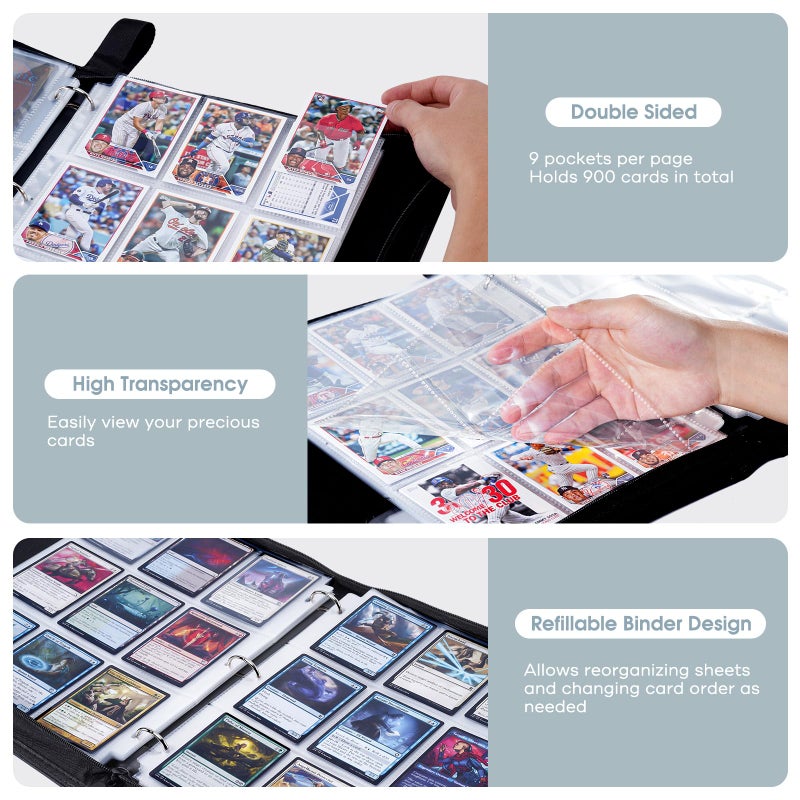ProCase 900 Pockets Card Binder with Clear Window for Trading Cards, 9 Double Sided Pockets Cards Colletction Album Holder with Removable Sleeves for MTG, TCG, Sports Cards, Football Cards -Black - Image 5