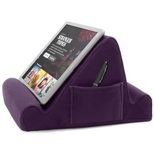 Brookstone, Memory Foam Lap Desk Tablet Holder, Holds Phones, iPads, E-Book Readers, 2 Viewing Angles, 2 Side Pockets for Accessories, Book Holder Cushion, Perfect Home, Car Travel Flights, Purple - Image 1
