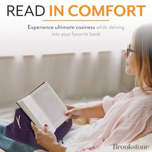 Brookstone, Memory Foam Lap Desk Tablet Holder, Holds Phones, iPads, E-Book Readers, 2 Viewing Angles, 2 Side Pockets for Accessories, Book Holder Cushion, Perfect Home, Car Travel Flights, Purple - Image 4