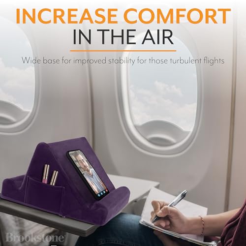 Brookstone, Memory Foam Lap Desk Tablet Holder, Holds Phones, iPads, E-Book Readers, 2 Viewing Angles, 2 Side Pockets for Accessories, Book Holder Cushion, Perfect Home, Car Travel Flights, Purple - Image 3