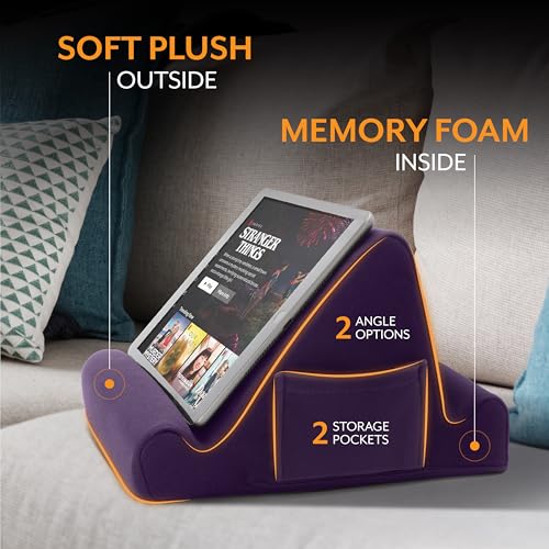 Brookstone, Memory Foam Lap Desk Tablet Holder, Holds Phones, iPads, E-Book Readers, 2 Viewing Angles, 2 Side Pockets for Accessories, Book Holder Cushion, Perfect Home, Car Travel Flights, Purple - Image 5
