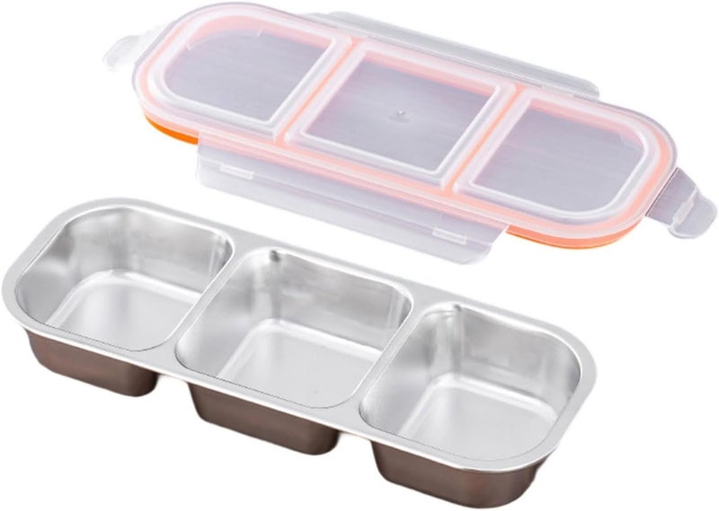 Stainless Steel 3 Section Lunch Box Food Container With Lid For Home Work Travel Snacks Storage - Image 1