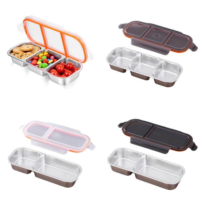 Stainless Steel 3 Section Lunch Box Food Container With Lid For Home Work Travel Snacks Storage - Image 3