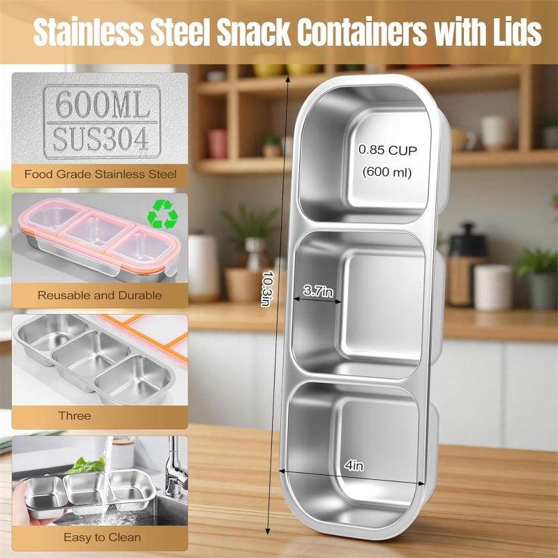 Stainless Steel 3 Section Lunch Box Food Container With Lid For Home Work Travel Snacks Storage - Image 4