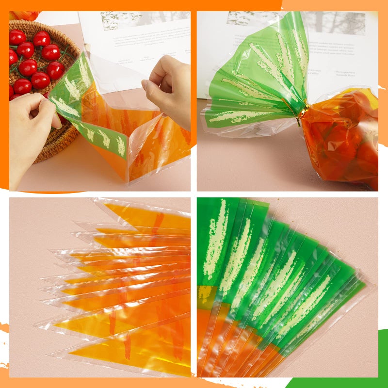 VEIREN 100 Pieces Cone Candy Bags Creative Carrot Shape Treat Bag with Twist Ties Cellophane Goody Cookies DIY Translucent Gift Storage Packaging Bag for Holiday Birthday Wedding Party Decor - Image 5