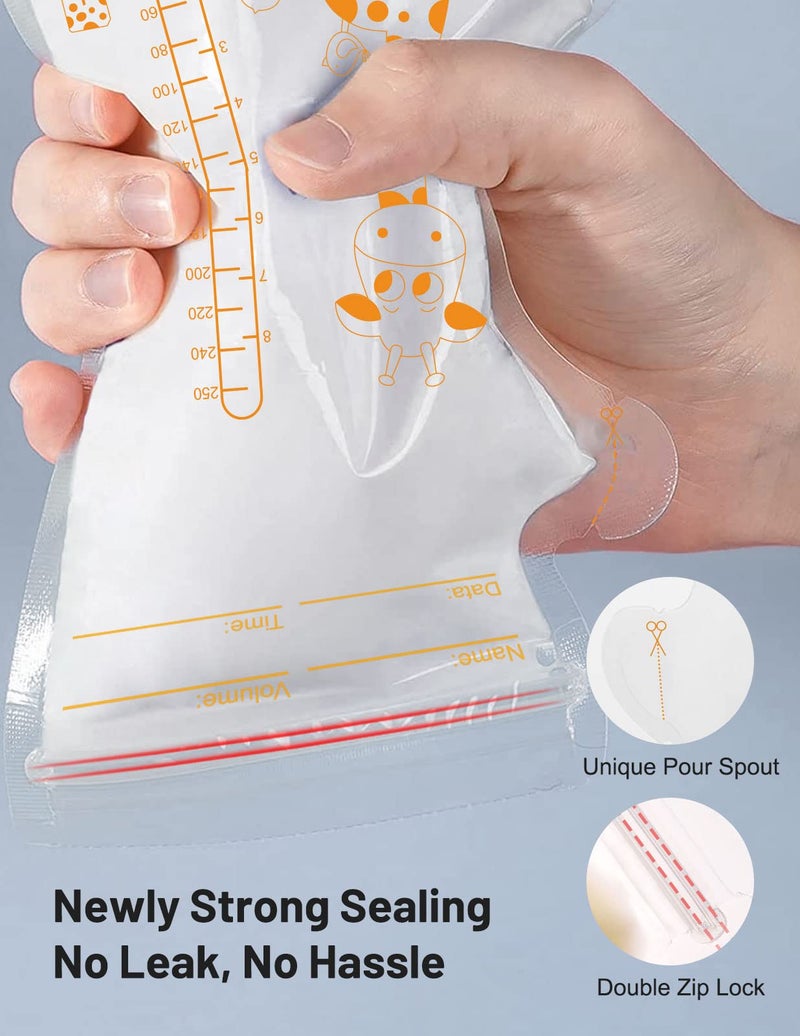 Mumgaroo Breastmilk Storage Bag Freezer, 8.5 OZ / 40 Pcs Breast Milk Storage Bags Freezer with Double Zip Lock, Self Standing, Pre-Sterilized Milk Storage Bags Breastmilk, Space Saving Flat Profile - Image 3