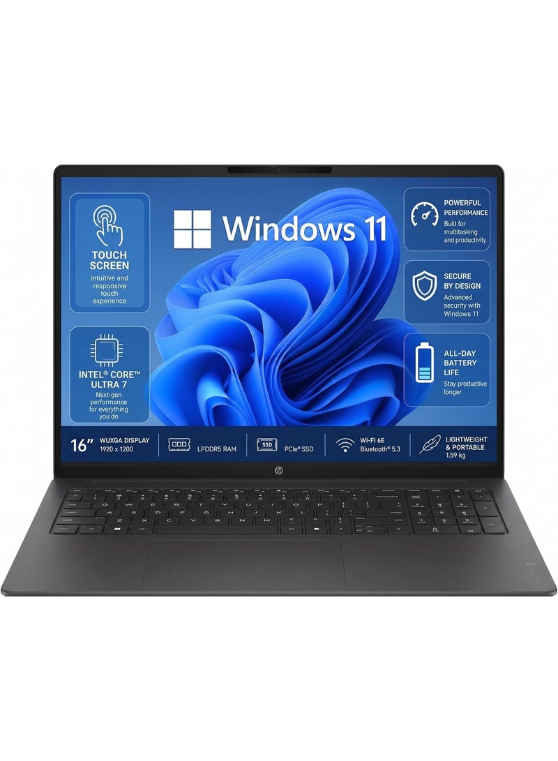 HP OmniBook 3 16-BU0007DX 16" 2K Touchscreen Laptop with Intel Core Ultra 7 255U (2025), 1TB SSD, 32GB RAM, Mica Silver English Mica Silver - Image 1