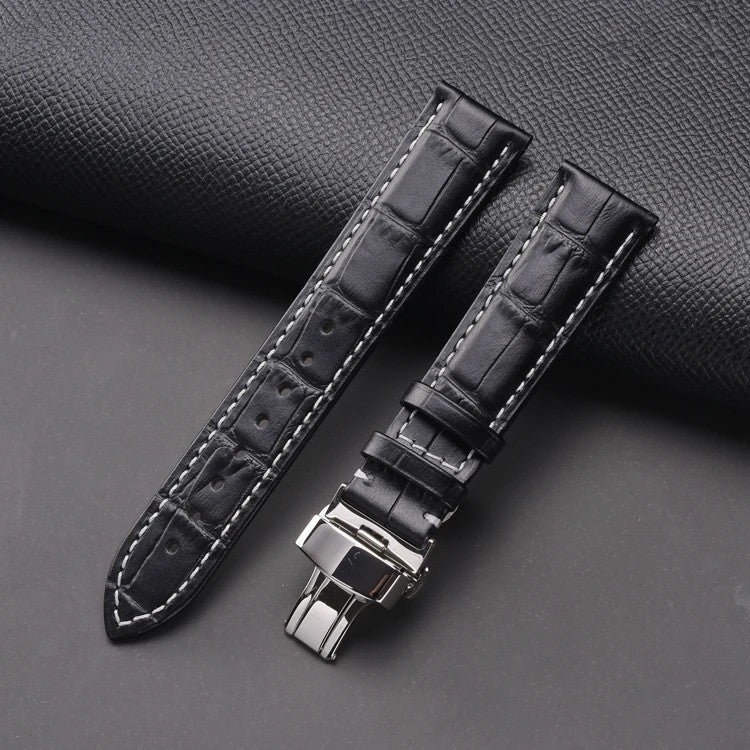 Bluejw LAIHE Women's Genuine Leather Watch Strap with Double Butterfly Buckle – Replaceable 18mm 20mm 22mm 24mm Watchband for Quick and Easy Replacement - Image 1