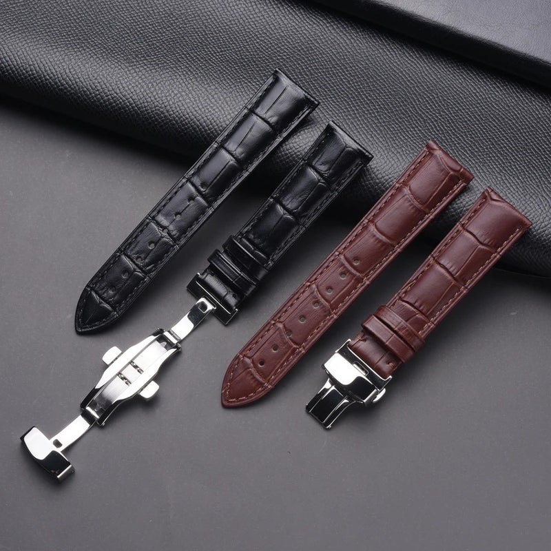 Bluejw LAIHE Women's Genuine Leather Watch Strap with Double Butterfly Buckle – Replaceable 18mm 20mm 22mm 24mm Watchband for Quick and Easy Replacement - Image 2