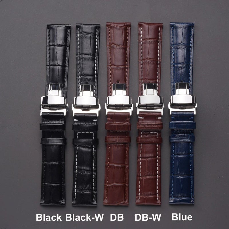 Bluejw LAIHE Women's Genuine Leather Watch Strap with Double Butterfly Buckle – Replaceable 18mm 20mm 22mm 24mm Watchband for Quick and Easy Replacement - Image 3