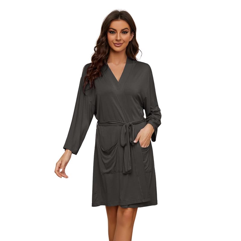 HEARTNICE HEARTNICE Robes for Women Lightweight Short Knit Kimono Knee Length Bathrobe for Womens Soft 3/4 Sleeves Summer Sleepwear(Dark Grey,2XL)  - Image 1