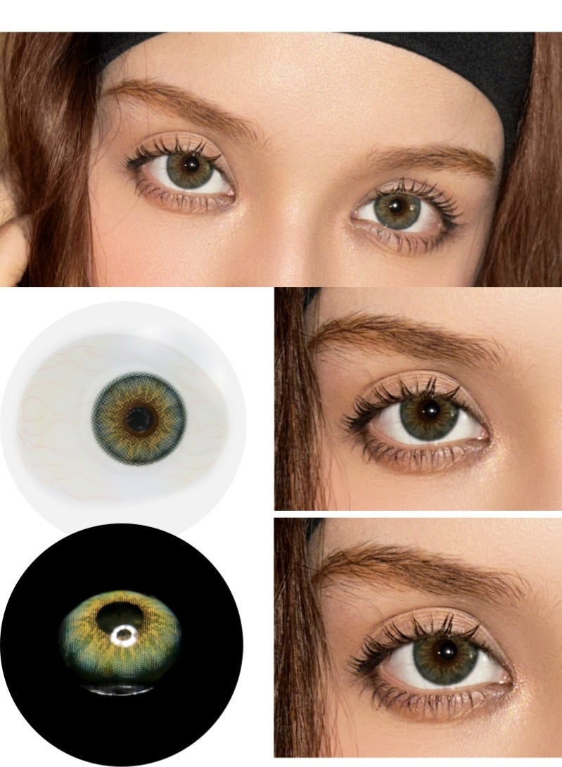 ARUWA Emerald Green Lenses Yearly Colored Contact Lenses, Unisex Cosmetic Contact Lenses, Natural Fashion Lenses, 40% Water Soft Contacts,Lens Diameter 14.2mm - Image 2