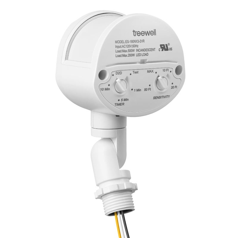 TREEWELL Motion Sensor 180Degree Replacement Motion Detector Adjustable Time Detection Sensitiity Up to 60 Feet Range 3 Working Modes Pir Motion Sensor for Security Floodlight White UL Listed