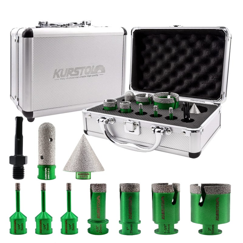 KURSTOL Diamond Core Drill Bits Kit 7pcs 66620253550mm1pc 2 Beveling Chamfer Bit1pc 34 Diamond Finger Milling BitSDS Adapter to 5811 Thread for Porcelain Ceramic Tile Granite Marble