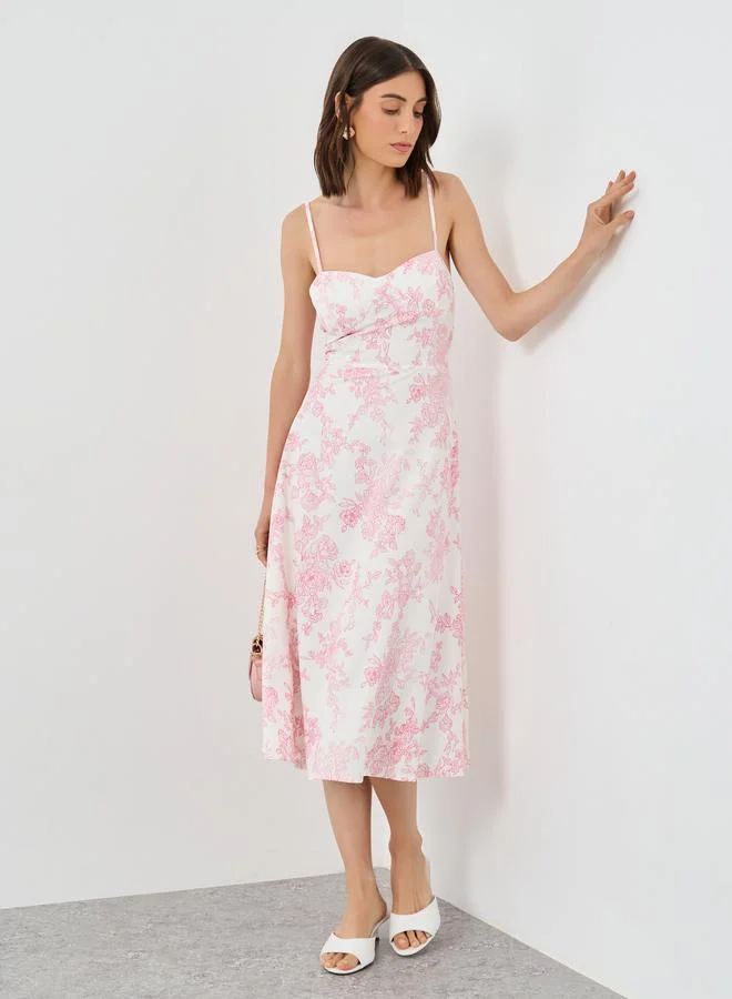 Take Two Take Two Floral Print Sweetheart Neck Cami Midi Dress