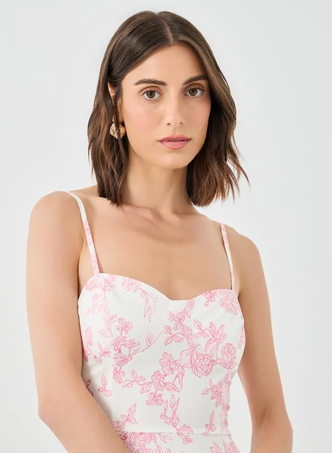Take Two Floral Print Sweetheart Neck Cami Midi Dress
