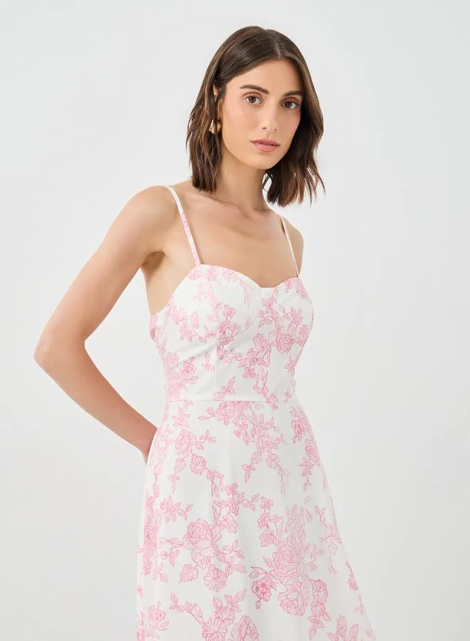 Take Two Floral Print Sweetheart Neck Cami Midi Dress