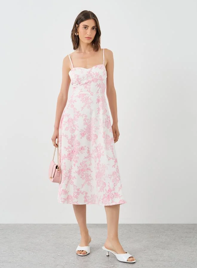 Take Two Take Two Floral Print Sweetheart Neck Cami Midi Dress