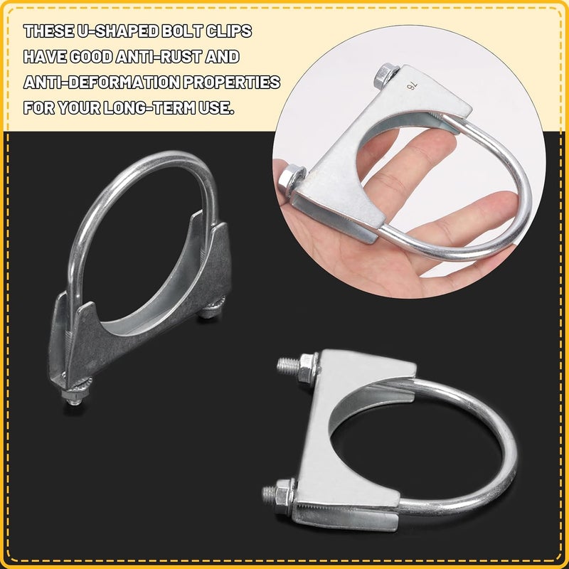 Mardatt 2Pcs 3" (76mm) Exhaust U Clamps, U Bolt Muffler Clips, Silver Steel, Automotive Exhaust Clamps - Image 5