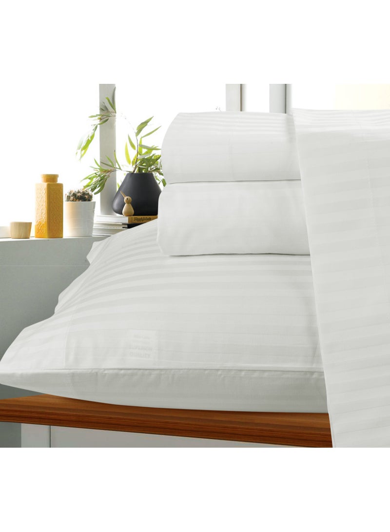 Bliss Casa Bliss Casa 3 Pieces 1cm Stripe Bed Sheets Super King (200x200+30 cm) - Soft Satin Sheet Set with Pillowcases - Deep Pocket, Hotel Collection, Luxury Bedding Set include 1 fitted Sheet, 2 Pillowcases  - Image 4