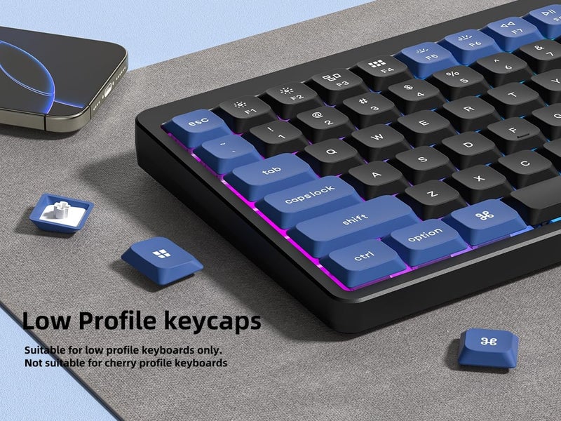 dagaladoo Low Profile PBT keycaps,Doubleshot keycaps for Mechanical Keyboard,138-keys Black/Blue Keyboard Key caps, for Mechanical Keyboard, Compatible with ANSI/ISO,TKL, Full-Sized Layout - Image 3
