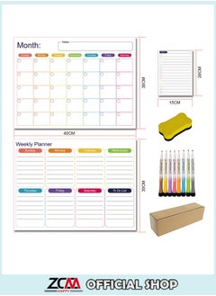 ZCM-HAPPY Reusable Magnetic Whiteboard Monthly Weekly Meal and Daily Planner for Fridge with 3 Planners 8 Markers and 1 Eraser Assorted Colors Fridge Planner Set  - Image 1