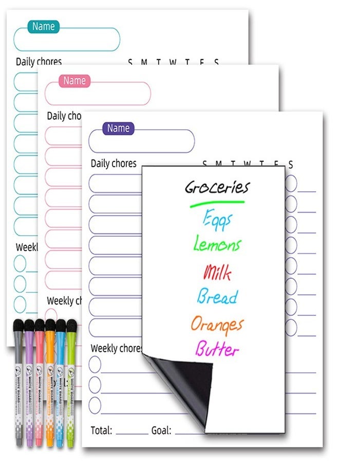 ZCM-HAPPY Reusable Magnetic Whiteboard Monthly Weekly Meal and Daily Planner for Fridge with 3 Planners 8 Markers and 1 Eraser Assorted Colors Fridge Planner Set  - Image 3