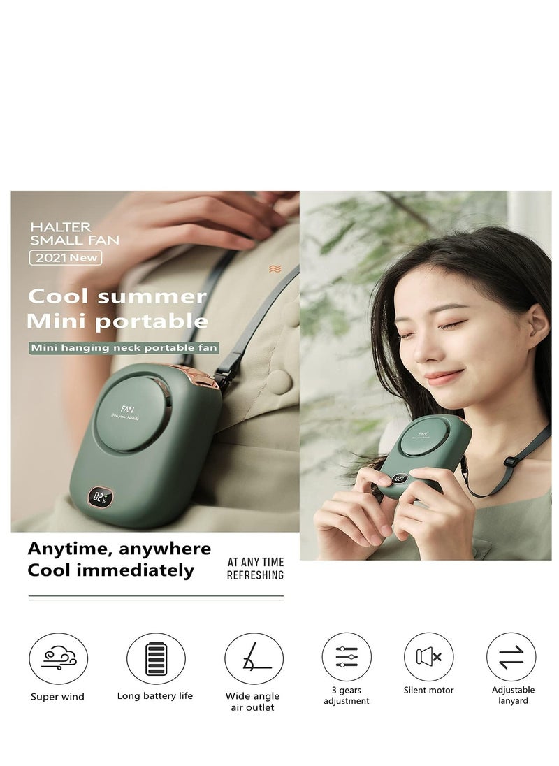 YUNSYE YUNSYE Portable Hanging Neck Fan, USB Portable Neck green color Fan, Mini Hanging Neck Fan with Adjustable Lanyard and Bracket,3 Speed for Women Kids Girls Men Outdoor Travel Camping Park Fan  - Image 5