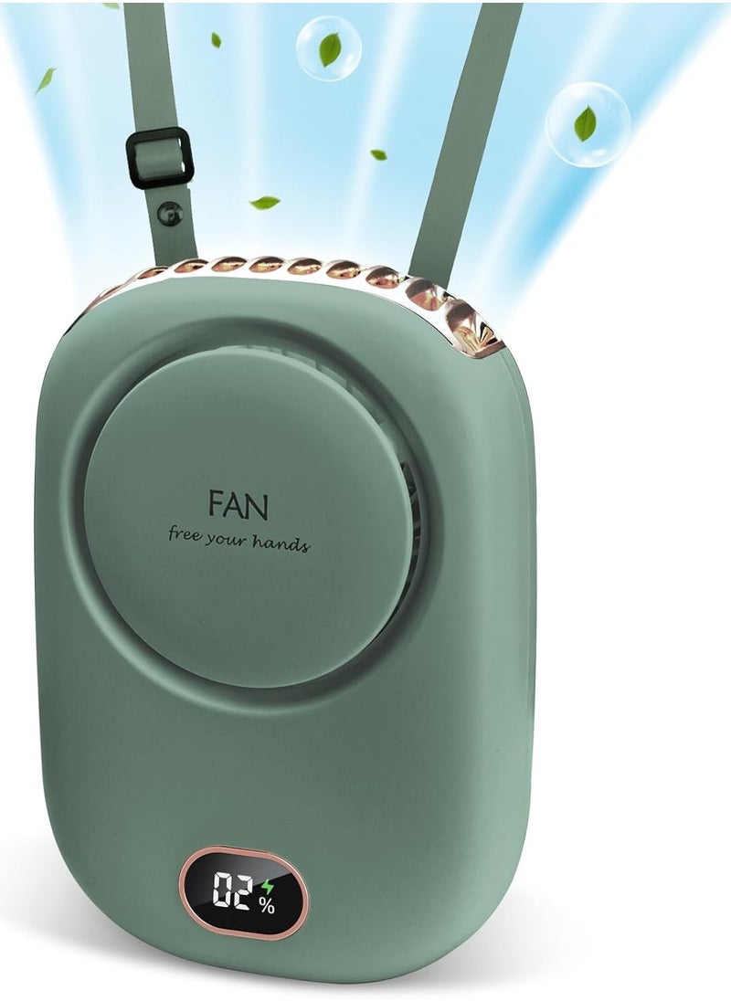 YUNSYE YUNSYE Portable Hanging Neck Fan, USB Portable Neck green color Fan, Mini Hanging Neck Fan with Adjustable Lanyard and Bracket,3 Speed for Women Kids Girls Men Outdoor Travel Camping Park Fan  - Image 1