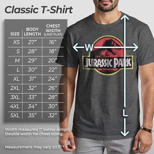 Jurassic Park Men's Classic Movie Logo T-Shirt, Jurassic World Vintage Inspired Shirt, Small Charcoal Heather - Image 2