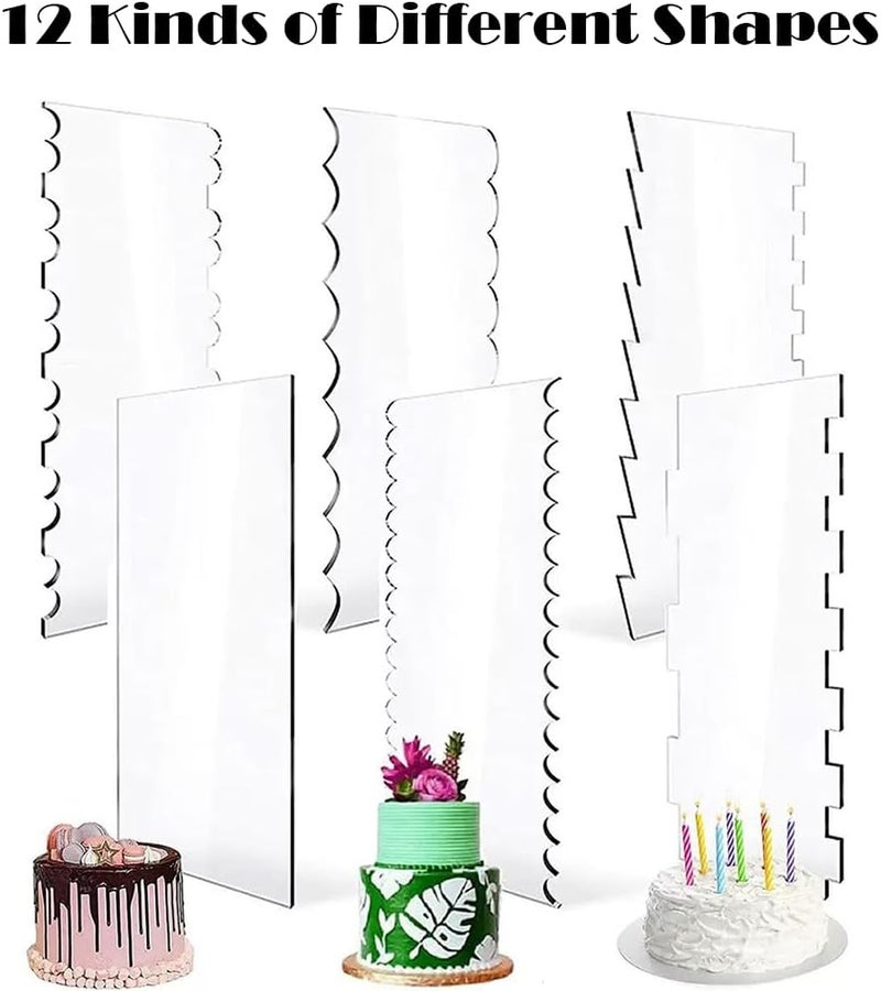 AZOFIA 6 Pack Cake Scraper Smoother, Acrylic Double Edge Sided Patterned Cake Decorating Scraper Comb for Mousse Butter Cream Dessert Decor - Image 3