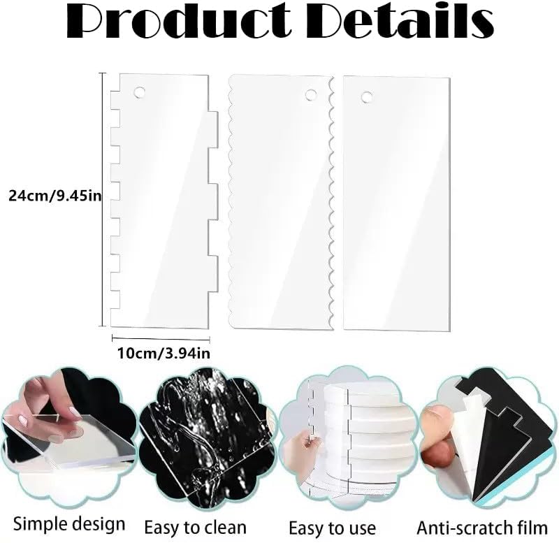 AZOFIA 6 Pack Cake Scraper Smoother, Acrylic Double Edge Sided Patterned Cake Decorating Scraper Comb for Mousse Butter Cream Dessert Decor - Image 2