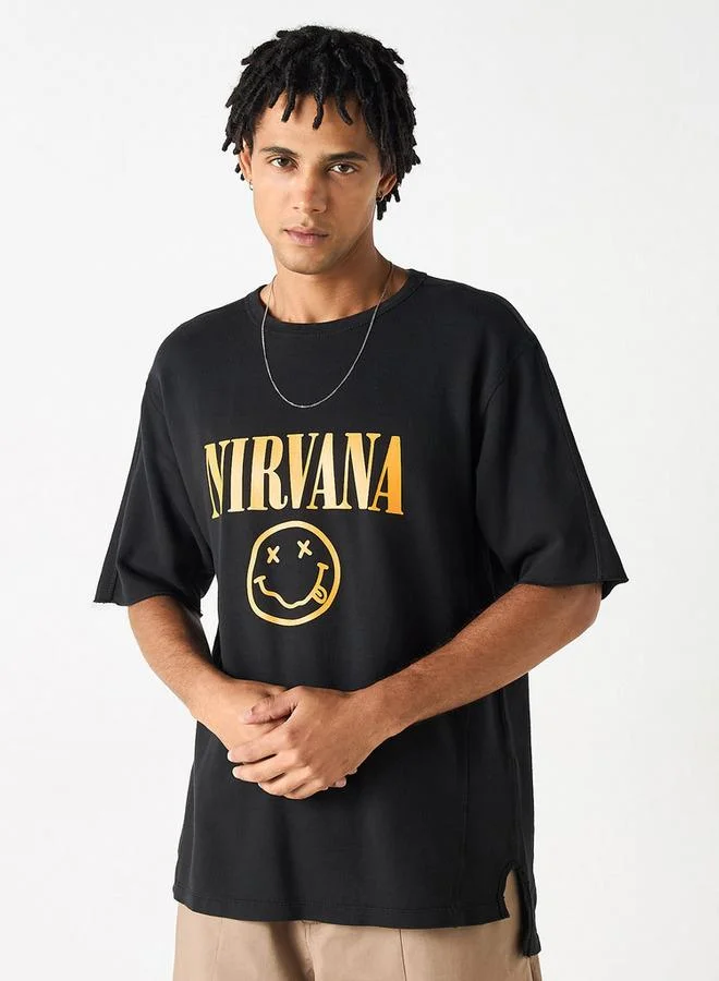 Nirvana Print T-shirt with Crew Neck and Short Sleeves