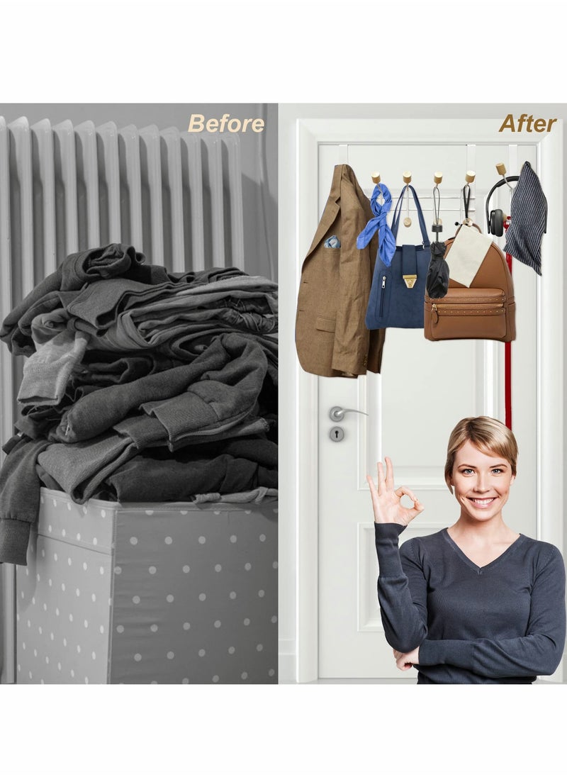 Excefore - Over The Door Hooks, Sturdy Metal Over The Door Hanger with Wooden Edge (3 Pcs Set, 20 Hooks) - Image 1