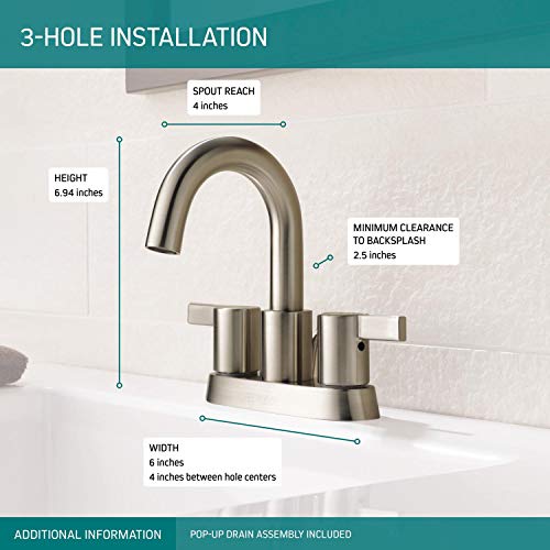Peerless Precept Centerset Bathroom Faucet Brushed Nickel, Bathroom Sink Faucet, Drain Assembly, Brushed Nickel P299102LF-BN - Image 3