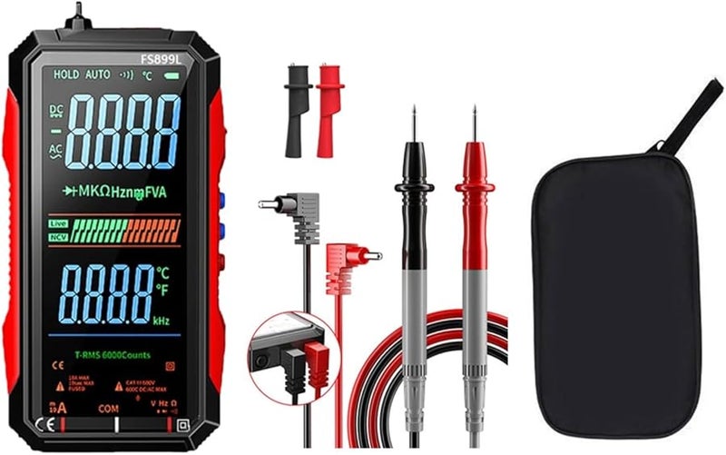 FS899L مقياس رقمي متعدد الوظائف (مولتيميتر) بقيمة جذر متوسط مربع حقيقية 6000 عدّاد، قابل للشحن عبر منفذ USB-C بشاشة مضاءة خلفيًا - Image 2