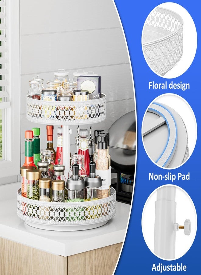 OVICAR Lazy Susan Organizer 2 Tier - Turntable Spice Rack 12 inch Adjustable Metal Rotating Lazy Susan for Cabinet Pantry Kitchen Countertop Dining Table Cupboard Bathroom Vanity Storage White - Image 5