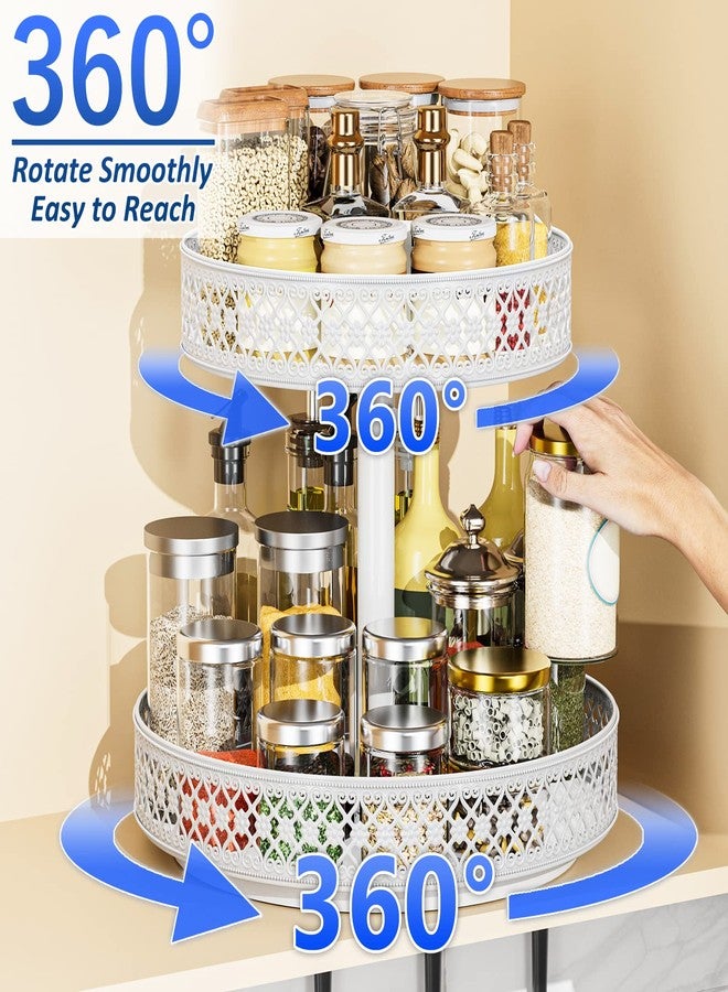 OVICAR Lazy Susan Organizer 2 Tier - Turntable Spice Rack 12 inch Adjustable Metal Rotating Lazy Susan for Cabinet Pantry Kitchen Countertop Dining Table Cupboard Bathroom Vanity Storage White - Image 2