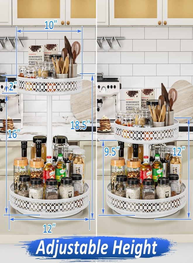 OVICAR Lazy Susan Organizer 2 Tier - Turntable Spice Rack 12 inch Adjustable Metal Rotating Lazy Susan for Cabinet Pantry Kitchen Countertop Dining Table Cupboard Bathroom Vanity Storage White - Image 3