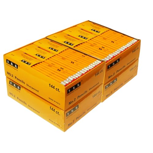 SKKSTATIONERY 576 Pack Pre-sharpened pencils, Bulk Yellow Sharpened Pencils with eraser top, # 2 HB pencil for classroom office Back to school Supplies, Writing, Drawing and Sketching 144Pcs*4Box. - Image 1