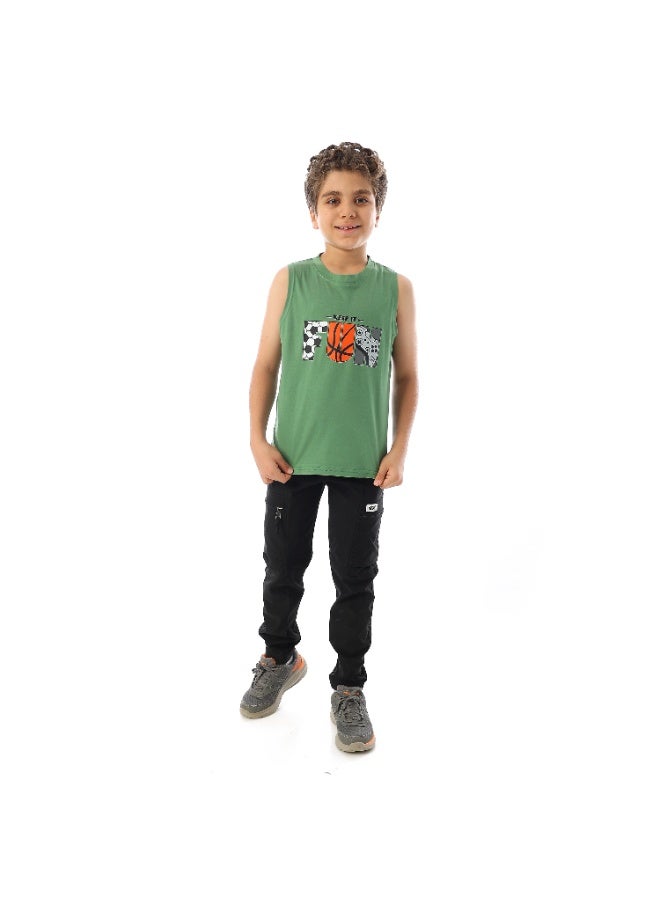 Andora Sleeveless Printed Boys Tank Top - Green - Image 5