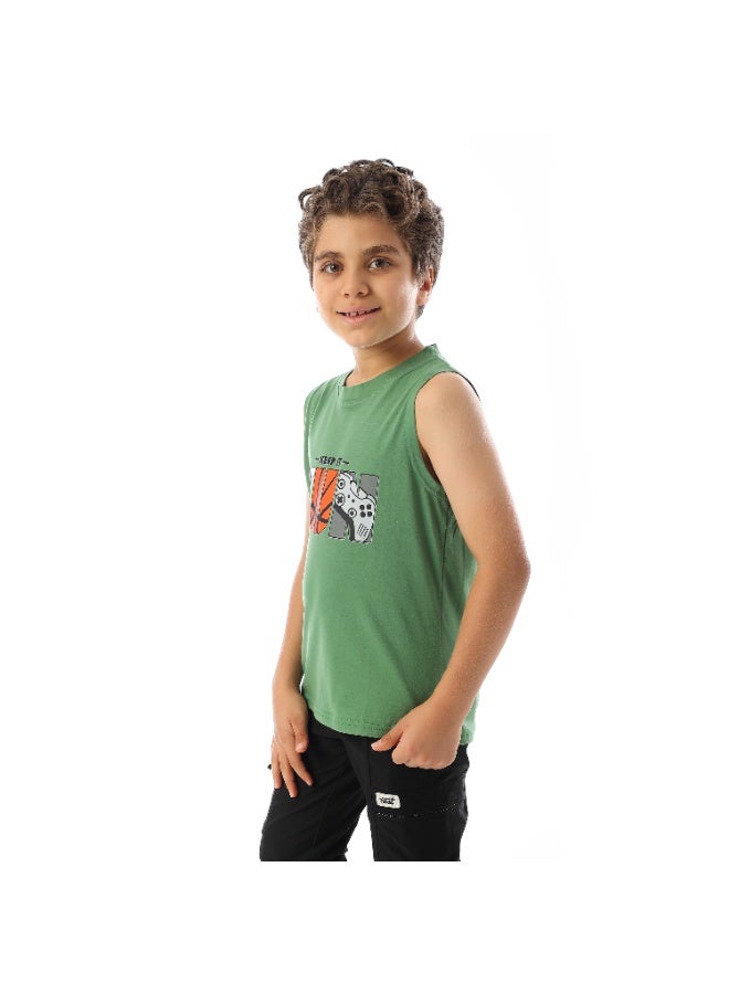 Andora Sleeveless Printed Boys Tank Top - Green - Image 4