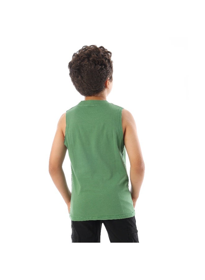Andora Sleeveless Printed Boys Tank Top - Green - Image 2