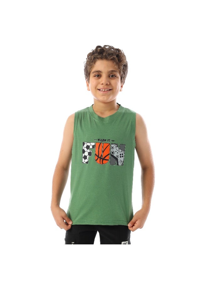 Andora Sleeveless Printed Boys Tank Top - Green - Image 1